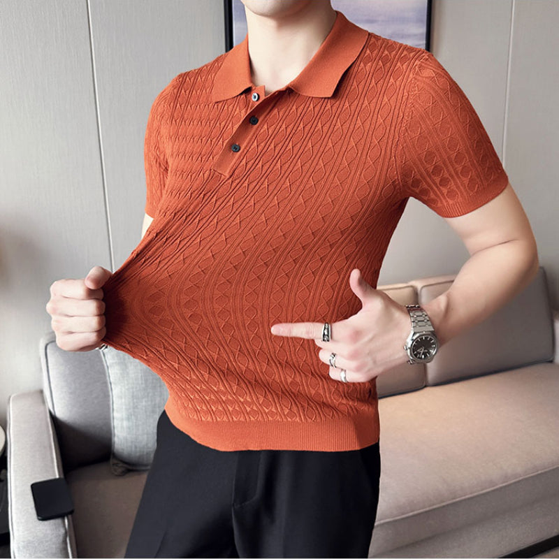 Men's Knitted Short-sleeved Polo Shirt Business Slim High-end Striped T-shirt