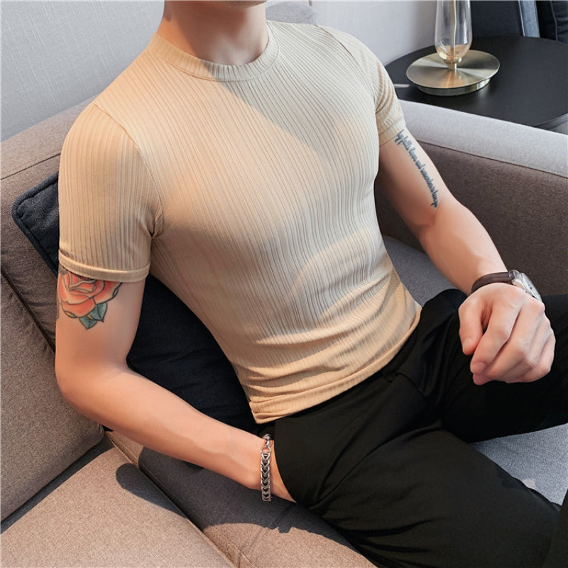 Men's Business Short Sleeve Elastic Slim T-Shirt