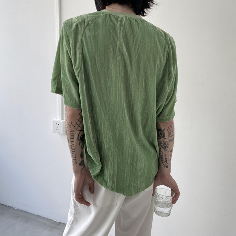 Men's Crinkled Velvet Oversized Padded T-Shirt