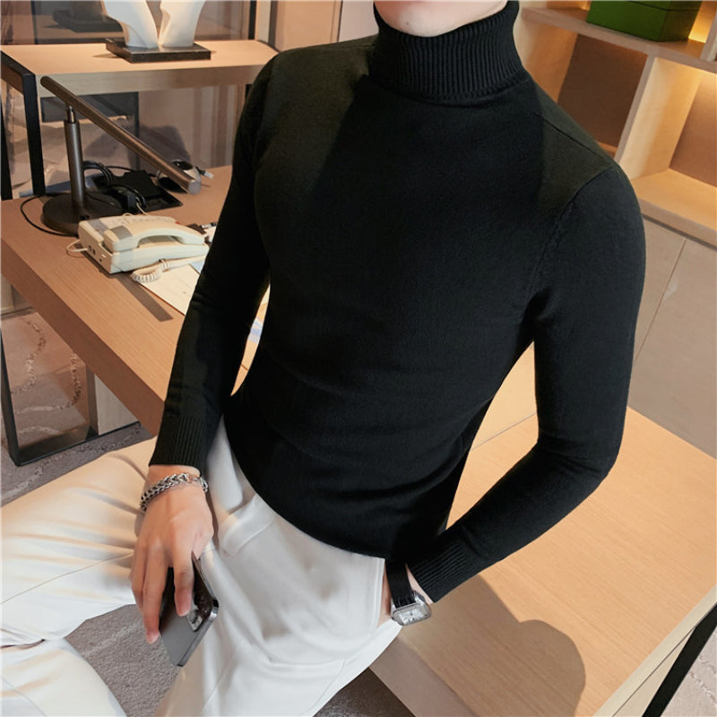 Men's Business Tight Mid High Collar Knitted Slim Fit T-shirt