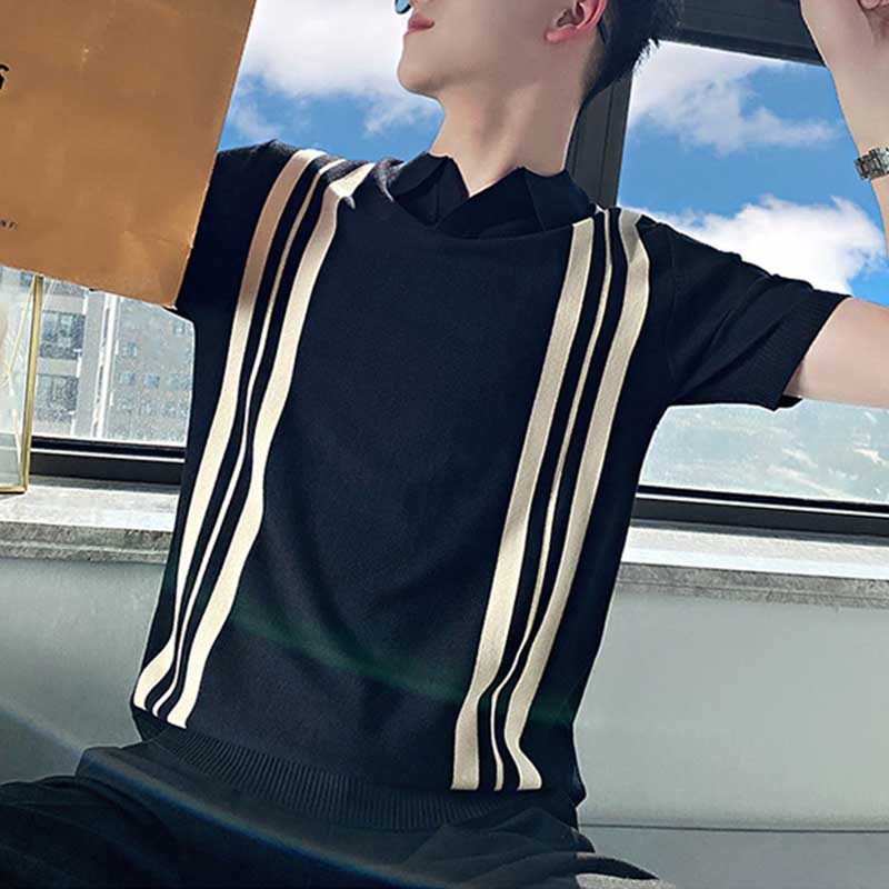 Men's Summer Striped Short Sleeve T-Shirt New Slim Fit Polo Shirt