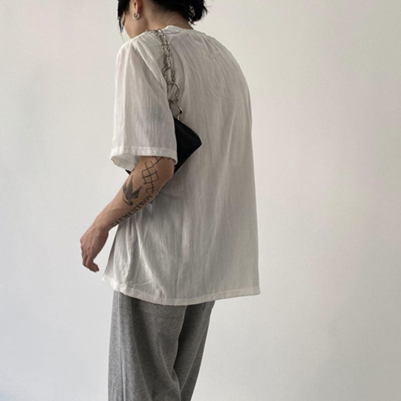 Men's Crinkled Velvet Oversized Padded T-Shirt