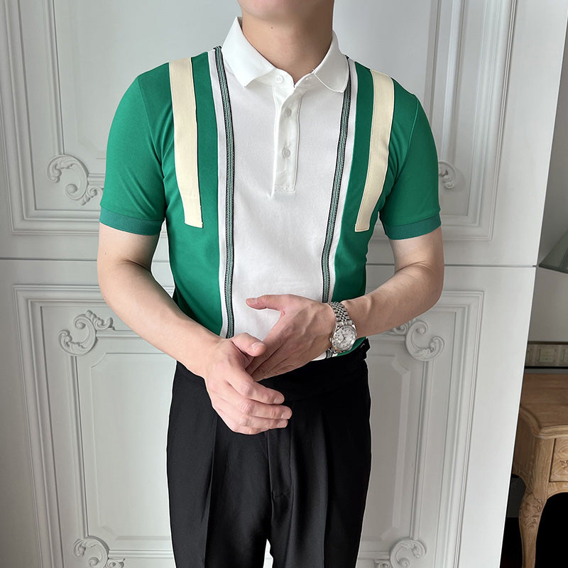 Men's British Casual POLO Stitching Lapel Slim Fit T-shirt