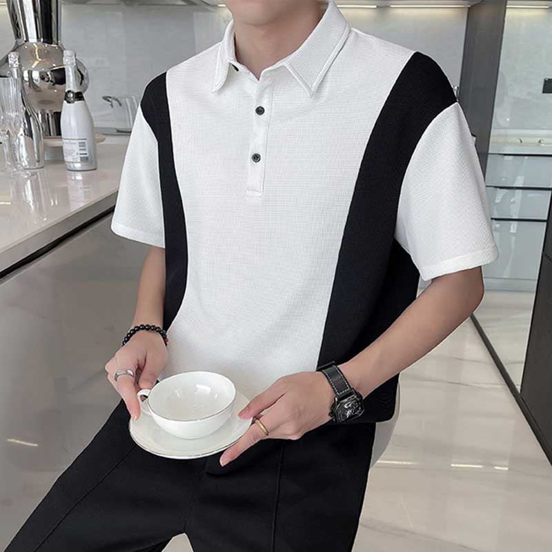 Waffle Short Sleeve Polo Shirt Panel T-Shirt
