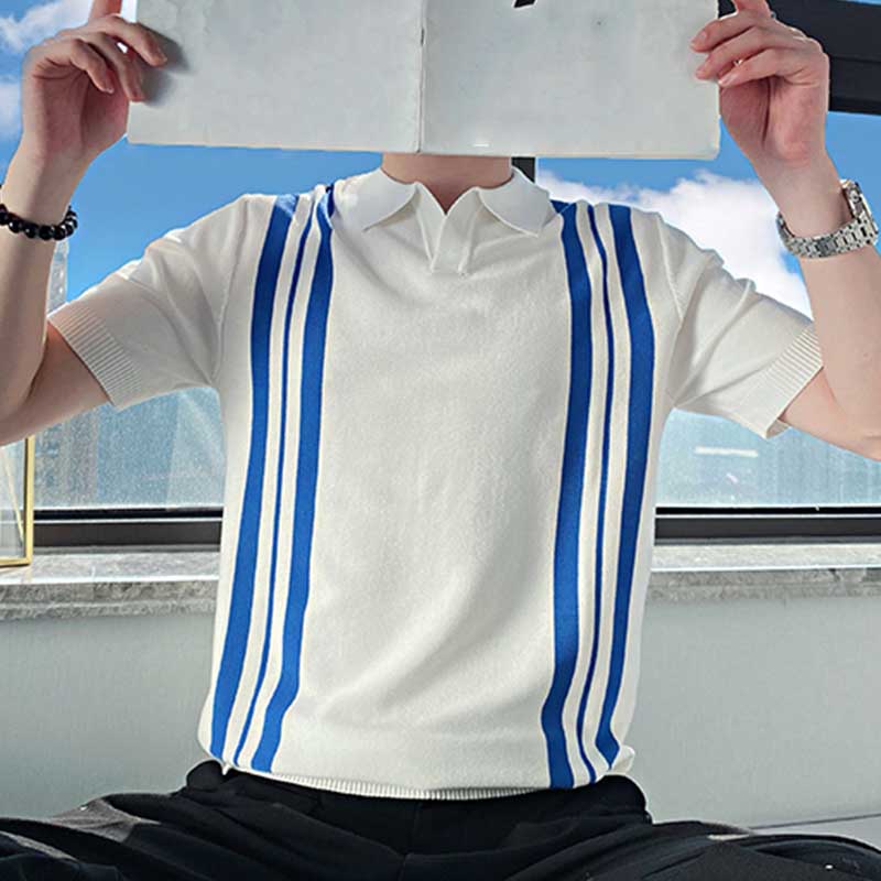 Men's Summer Striped Short Sleeve T-Shirt New Slim Fit Polo Shirt